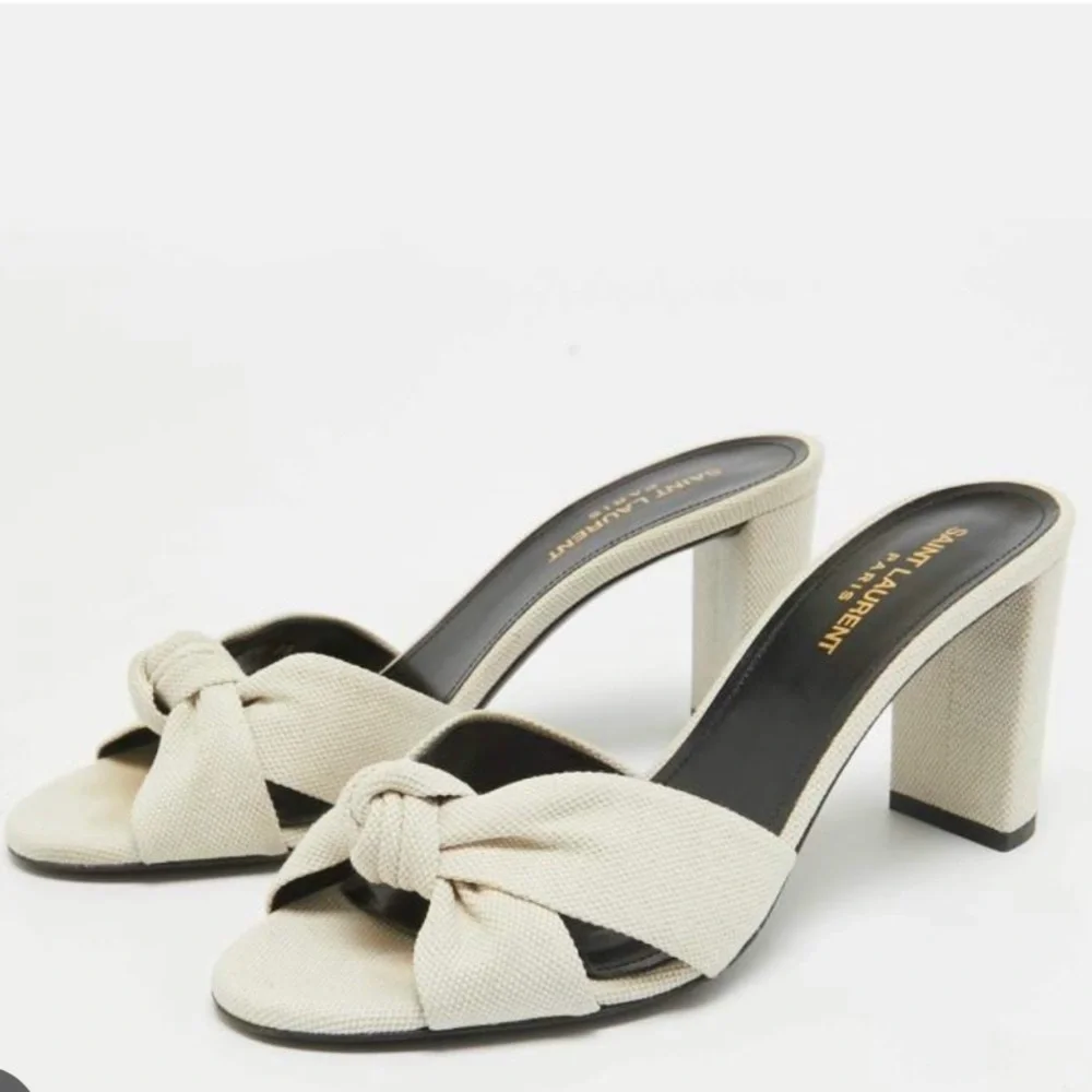 Saint Laurent Bianca Knot Tie Block Heel Slide on Sandals